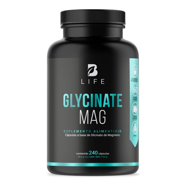 Glicinato de Magnesio de 240 Cápsulas 408 mg. Ingredientes naturales. Glycinate Mag B Life.
