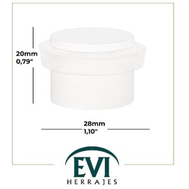 EVI Herrajes Selbstklebender Türstopper, Edelstahl, Weiß Lackiert, Weißer Gummi, Ref. I-163-B-BL