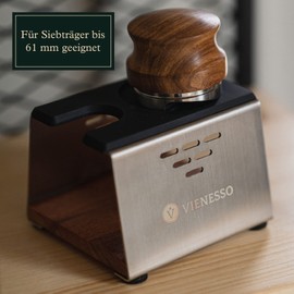 VIENESSO Tamper Station for the Barista – Elegant Pressing Station for the Portafilter (51-58 mm) Made of Stainless Steel and Wood | Tamping Station as Tamper Tray (All Sizes)