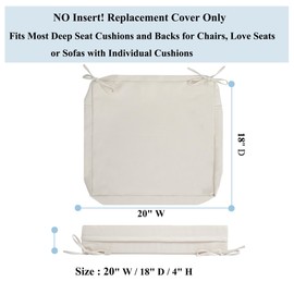 FUNHOME Outdoor Chair Cushion Covers 2 Pack, No Insert! Patio Cushion Covers Replacement 20" x 18" x 4", Water Resistant Patio Chair Cushion Slipcovers, Cream White(Covers ONLY)