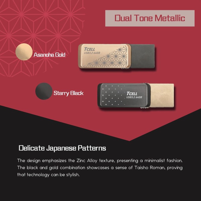 TCELL High Speed Dual Flash Drive with Zinc Alloy Design,Starry