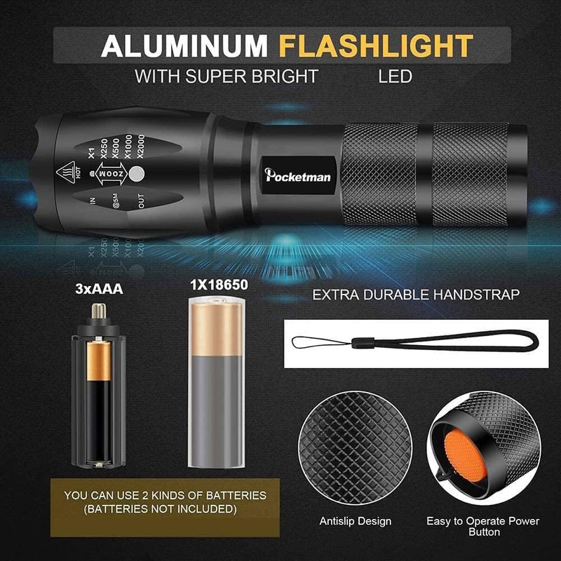 Pocketman LED Tactical Flashlight Super Bright LED Flashlights Portable Outdoor
