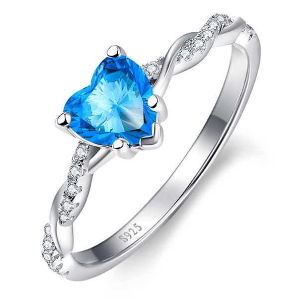 BONLAVIEGEM 925 Sterling Silver Blue Topaz Ring for Women Blue