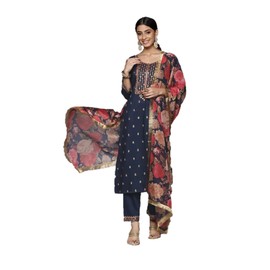 Parvdi Kurta - Conjunto de pantalones para mujer con estilo indio Dupatta Kurti Palazzo para mujer, Azul, XX-Large
