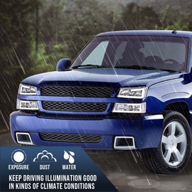 ALLGOOD LED DRL Headlights,Fit for Chevy Silverado 1500 2500 3500 & HD 2003-2006,Fit Avalanche 1500 2500 03-06(Fit No Cladding only),Fit Chevy Silverado Classic 2007,Clear Lens Chrome Housing