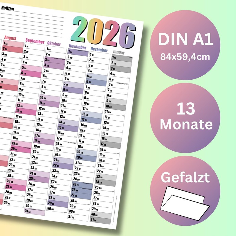 Year Planner Wall Calendar 2026 - DIN A1 Wall Planner