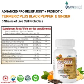 AzmaBiotech Advanced Pro-Relief Organic Turmeric Curcumin Supplements with Black Pepper, Ginger, 5 Strains of Probiotics 10 B CFU/g - Turmeric Capsules - 90 Veggie Tumeric Ginger & Curcuma Tablets