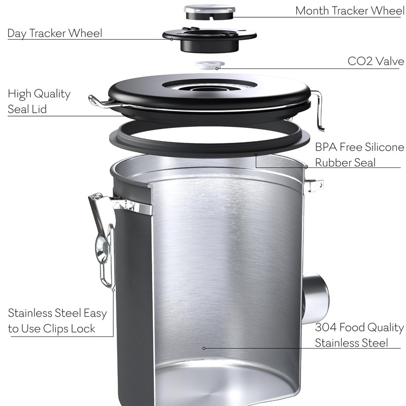 CafetastiQ Large Coffee Canister – Airtight Stainless Steel Storage Container