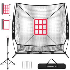 BAGAIL Baseball Softball Practice Net, 7 x 7 ft Full Mouth Net - Black