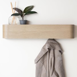 Kazai. Wall-Mounted Coat Rack 'Toke' | Modern Design Coat Rack with Hidden Wall Hooks | Solid Wood Veneer Panel Coat Hanger | Oak, White