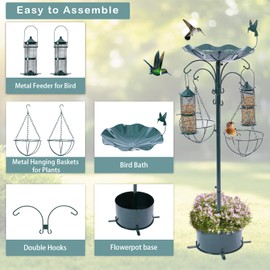 Yinns Bird Feeding Station Bird Feeder Pole Hanging Kit Bird Bath and Bird Feeders Combo for Outdoor Flower Planter Pedestal Base for Garden Attracting Wild Birds