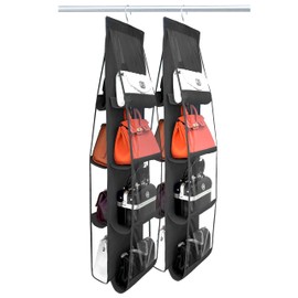 zebricolo Purse Organizer, 2 Pack,Purse Organizer for Closet, Upgrade Larger8 Pockets, Hand Bag Storage Organizer, Bag Organizer, Thicken Metal Hooks, Purse Organizer, Black