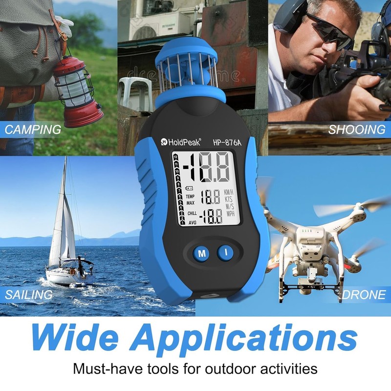 Handheld Cup Anemometer, 42m/s Digital Air Wind Speed Meter with