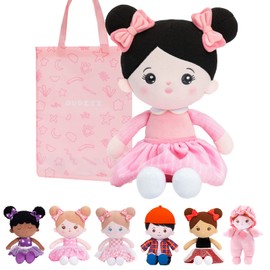 OUOZZZ Soft Baby Doll for Girls - My First Baby Doll Birthday Gifts for Girls Plush Rag Dolls Asian Doll Black Hair Pink Dress Toy for Toddlers Kids Infants 15"