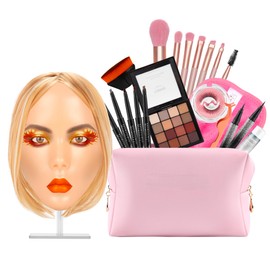 Glinexa5D Silicone Makeup Practice Face – Reusable Mannequin Head with Full Kit, Wigs & False Lashes for Daughters, Beginners, Kids & Beauty Students, Realistic Professional Skin Texture