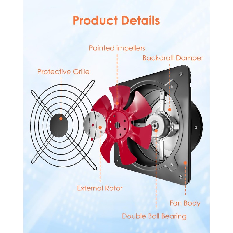 ZXWATC 10 Inch 988 CFM Exhaust Fan with 9.8 Foot