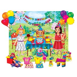 Little Folk Visuals Felt Fun: Birthday Party Felt Learning Toy Set, Precut Felt Board Figures for Kids and Toddlers, 26 Piece Set, 13x15 Inches Mounted Playboard, Storage Bag