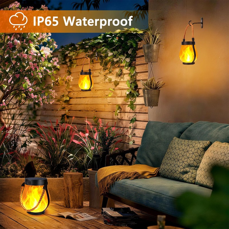 Toodour Solar Lanterns Outdoor, 2 Pack Flickering Flame Hanging Lantern