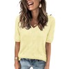 Arach&Cloz Women's Fall Tops 2025 Trendy Fashion Short Sleeve Sweaters V Neck Clothes Business Casual Dressy Cute Outfits Blouse Light Yellow M