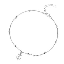 Belons Women's Anklet Anchor 925 Sterling Silver Zirconia Anchor Anklet Girls Charm Ankle Bracelet Adjustable Bracelet, Sterling Silver Sterling Silver Zirconia, Cubic Zirconia