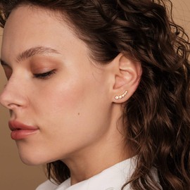 PAVOI Aretes Climber Circulares chapados en Oro Amarillo de 14 quilates con circonita cúbica | Pendientes de Oro para Mujer