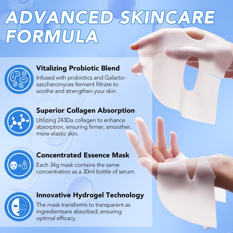 Collagen Mask, Overnight, Deep Moisturising Anti-Wrinkle Lifting, Hydrogel Mask for