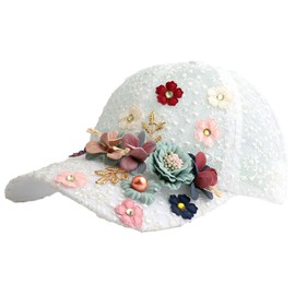 Summer Lace Baseball Cap Women Flower Mesh Rhinestone Butterfly 3D Floral UV Protection Outdoor Hat