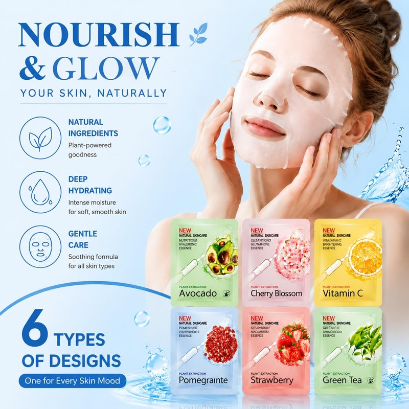 18PCS Face Masks Skincare,Hydrating Sheet Face Masks Skincare for Women