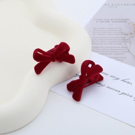 Aneneiceera Vintage Rote Satinschleife Haarspange Barrette Roter Samtschleifenknoten Haarspange Klammer Perle Fliege Haarnadel Clips Dekoratives Haar Zubehör Für Frauen 2pcs (ohne Perle)