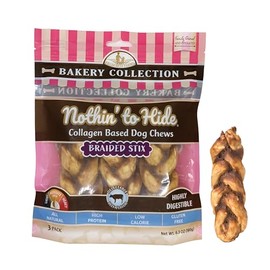 Nothin' to Hide Collagen-Based Dog Chews Medium Braided Stix, Beef Flavor, Easily Digestible, Supports Skin, Coat, Joints & Muscles, for Moderate Chewers Under 35lbs, 5.5in, 3 Pieces