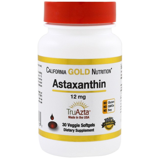 California Gold Nutrition Astaxanthin Extra Strength Antioxidant Carotenoid 12 mg 30 Veggie Softgels, Milk-Free, Egg-Free, Fish-Free, Gluten-Free, Peanut Free, Treenut Free, Shellfish Free, CGN