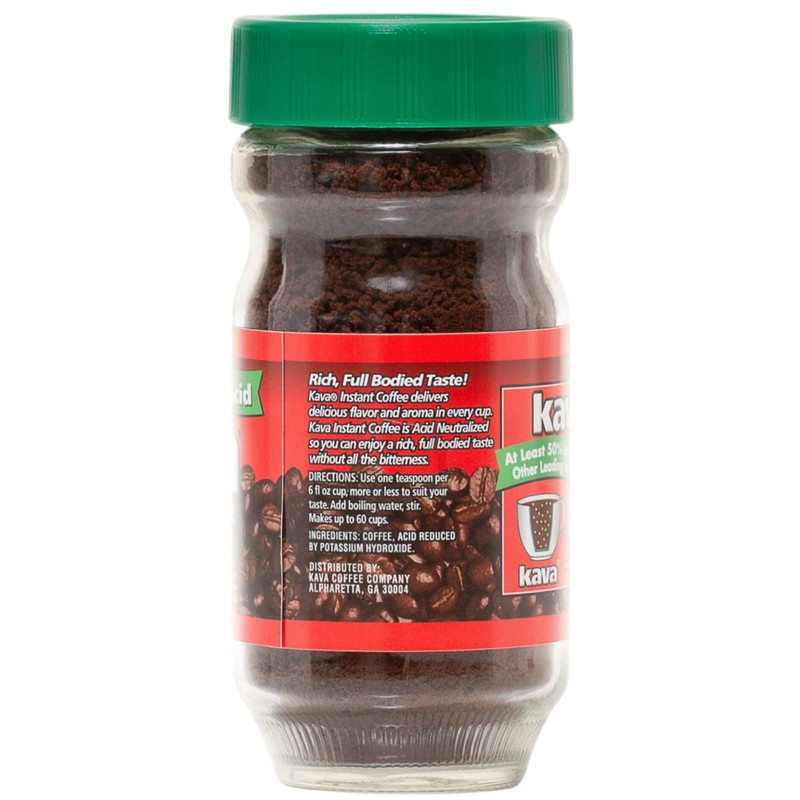Kava Decaf Acid Reduced Instant Coffee, 4 Ounce Jar (Pack