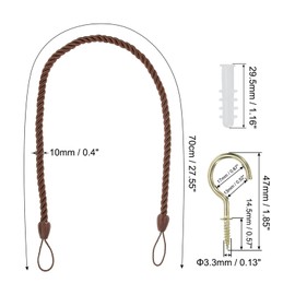 PATIKIL Curtain Tiebacks Ropes, 2 Pack Decorative Tie Backs Braided Curtain Holdback Cord for Home Office Decor, with Screw Hooks & Bolts, Dark Brown