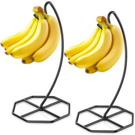 Beesini 2 Pack Banana Hanger, Banana Tree Holder Metal, Banana Stand Holder, Holds Up to 15LB Banana or Grape, Banana Rack for Kitchen Counter, Black