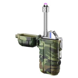 USB-C Rechargeable Electric Lighter, 360° Flexible Arc Neck, Plasma Lighter with LED Battery Display & Flashlight, Windproof & Waterproof for Candles, Camping, and Survival (Camouflage)