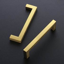 Ravinte 30 Pack 5 Inch Square Cabinet Handles Brushed Brass Kitchen Pulls for Cabinets Stainless Steel Kitchen Hardware Cabinet Pulls 5" Hole Center