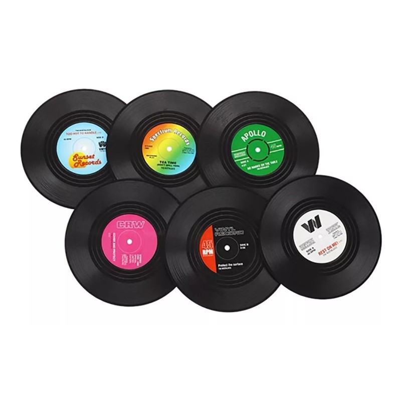 Mercader Digital 10 Pzs Set 6 Posavasos Disco Vinil Vintage