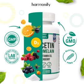 HARMONIFY Quercetin with Bromelain, Immune Blend Supplements with Zinc Elderberry Vitamin C & D 5000 IU, Artemisinin, Irish Sea Moss, Echinacea, Garlic, Turmeric, Reishi and Ginger Powder, 1400 mg