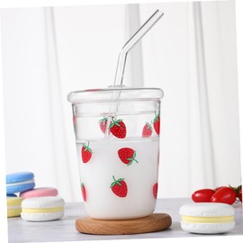 Zerodeko 2Pcs Strawberry Patterned Glass Cups with Lid and Straw Heat Resistant Drinking Glasses for Juice Milk Tea and Beverages Stylish and Functional Glassware for Home and Office