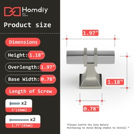 homdiy 25 Pack Kitchen Cabinet Knobs Brushed Nickel Drawer Knobs Silver Square Cabinet Hardware for Dresser Bathroom,Zinc Alloy Base