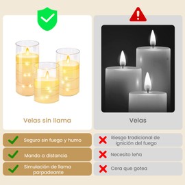 Necomi 3PCS Velas Led sin Llama, Velas Electricas,Velas Led, Porta Velas Decorativas Realista Impermeables，Navidad, Halloween, Cumpleaños, Hogar Festivales Decoración (10, 13, 15 cm)