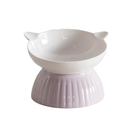 Raised Ceramic Cat Bowl with Magic Sticker Design, Anti-Spill, Elevated Pet Food and Water Dish for Neck Protection and Easy Installation for Small Dog, Fat Faced Cat, Kitten, Pet Cats (Light Pink)