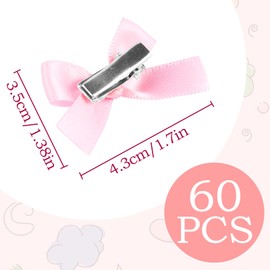 60 Pcs Bow Hair Clips for Women Girls, Satin Mini Ribbon Bowknot Barrettes Hair Ribbon Alligator Clips Cute Hair Bow Barrettes for Teens Women Girls Braids Hair Decoration (Pink)