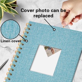 Vienrose DIY Photo Album 28 x 20.5 cm, DIY Scrapbook Spiral Album with 40 White Pages, Linen Photo Album for Sticking in for Families, Baby, Wedding, Anniversary, Birthday, Light Blue