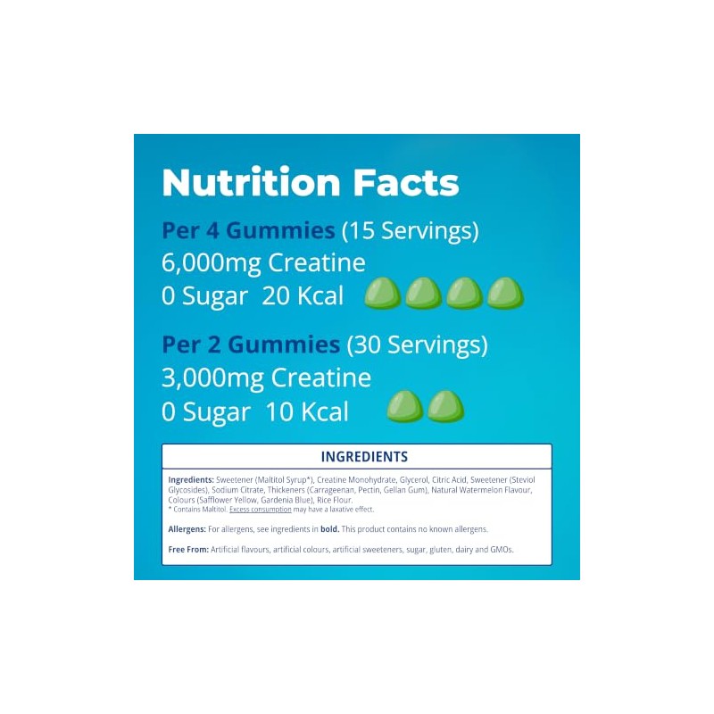 Creatine Monohydrate Gummies 6000mg | 1-Month | Sugar-Free | Sour