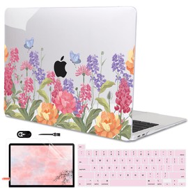 LCMOCICO for MacBook Pro 13 Inch Case 2022 2021 2020 Release A2338 M2 M1 A2251 A2289, Plastic Hard Shell Case for MacBook Pro 13.3 inch with Touch Bar & Touch ID, Pink & Purple Flowers