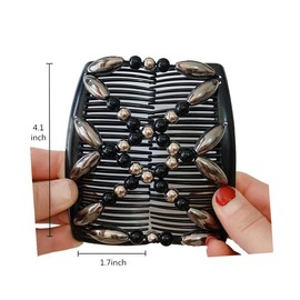 FXBLING Hair Comb Stretch Double Comb Beaded Hair Clip Elastic Hairpin Claw Bun Maker Headwear Women DIY Hair Styling Tools (Black)