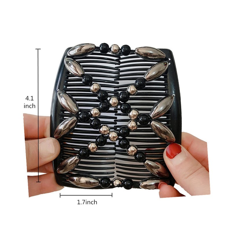 FXBLING Hair Comb Stretch Double Comb Beaded Hair Clip Elastic