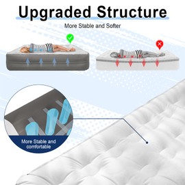 LussoAmor Queen Grey Air Mattress with Built-in Pump - 18 Inch Raised Height, Velvet Plush Sleeping Surface & Durable Polyester Pique Border-Portable Inflatable Bed for Camping,Home,Guests and Trave.