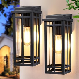 13.8'' Outdoor Wall Light Fixtures 2 Packs, Black Porch Lights Outdoor Lighting for House, Exterior Lighting Fixtures Wall Lanterns, Waterproof Modern Outside Sconce Lights for Front Door, Garage